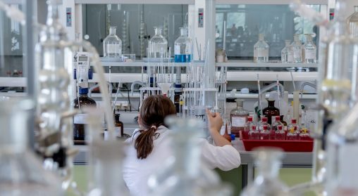 Interkleen's Laboratory Cleaning Service. Woman working in lab